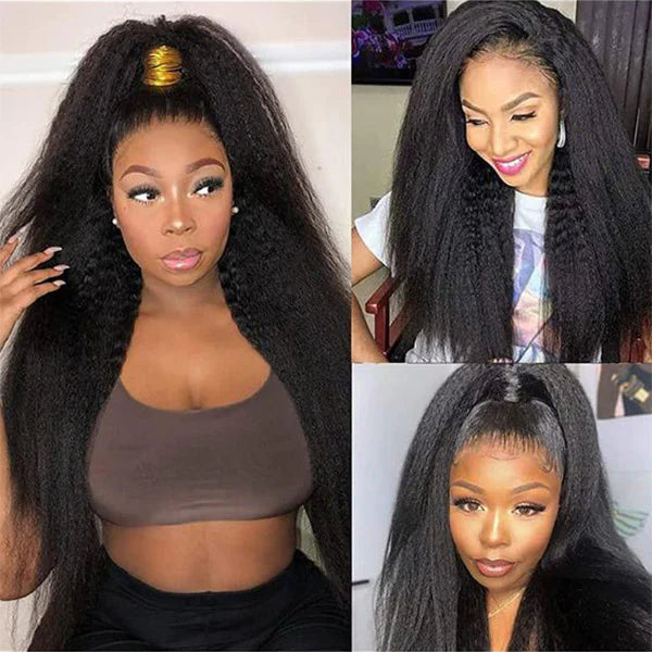 Kinky Straight 360 Lace Front Glueless Wig with Bleached Knots