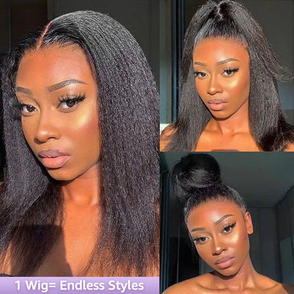 Kinky Straight 360 Lace Front Glueless Wig with Bleached Knots