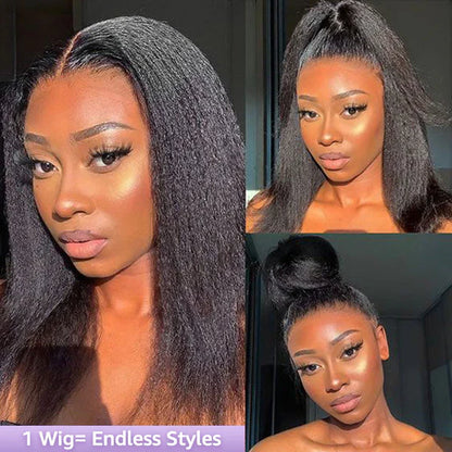Kinky Straight 360 Lace Front Glueless Wig with Bleached Knots