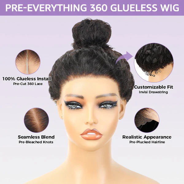 Kinky Straight 360 Lace Front Glueless Wig with Bleached Knots