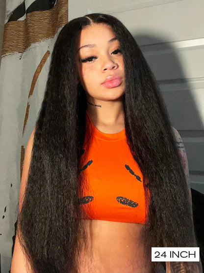 Pre-bleached Kinky Straight Hair Wear Go Glueless Wig 7x5 Pre-cut HD Lace Pre-plucked